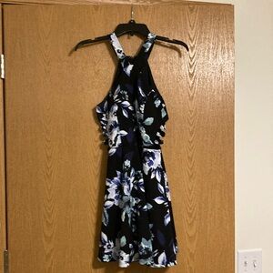 Black and blue halter dress